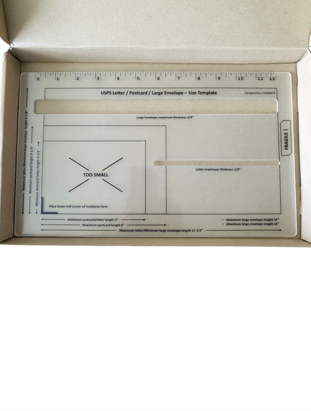 USPS Letter/Postcard/Large Envelope Size Template - Clear Acrylic